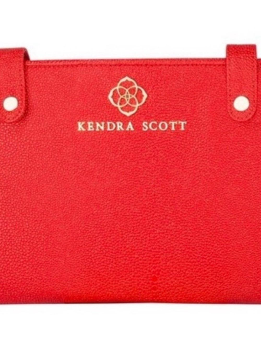 Kendra Scott Red Pebbled Jet Set jewelry organizer with Gold Logo
